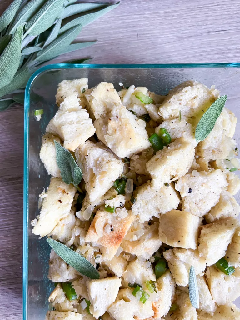 Vegan Stuffing in glass dish