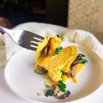 vegan omelette on fork