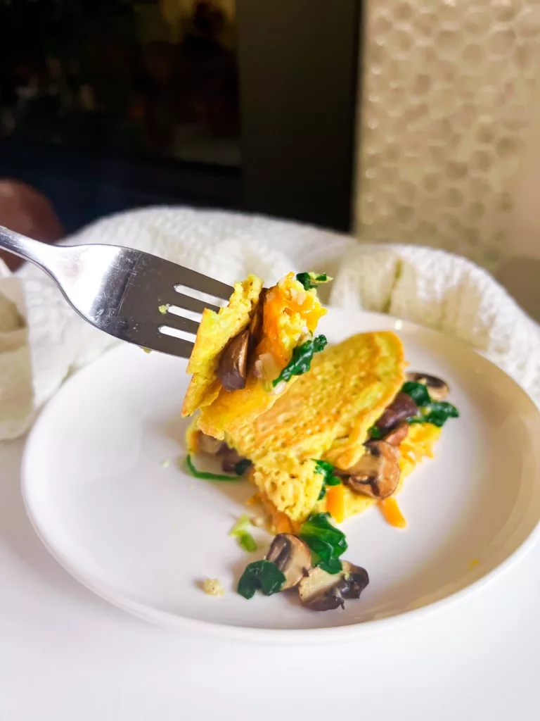 vegan omelette on fork