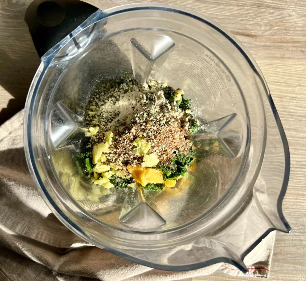 Vegan Mango Kale ingredients in blender