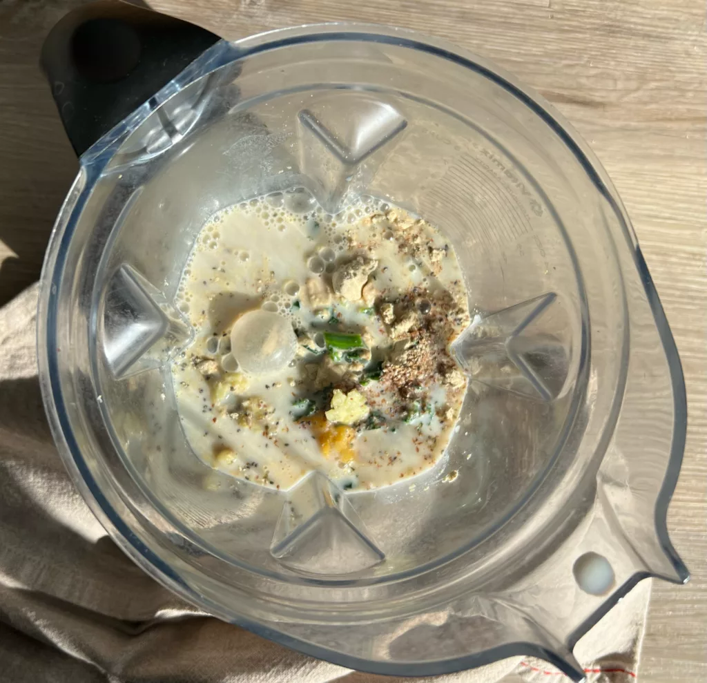 Vegan Mango Kale smoothie ingredients in blender