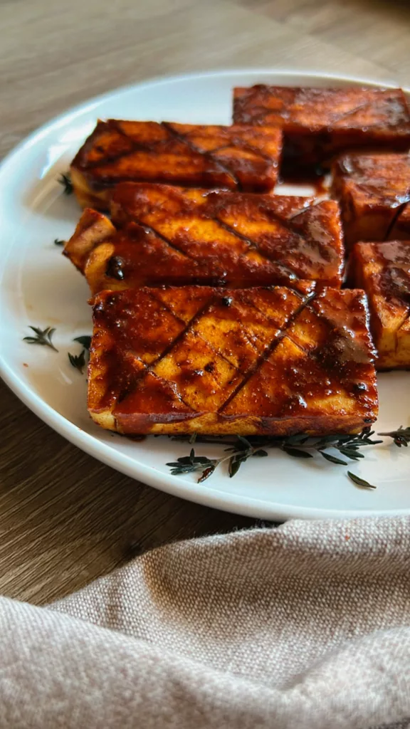 Maple Glazed Tofu Steaks On Plate