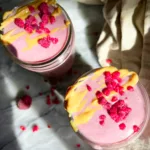 raspberry peanut butter protein smoothie top view