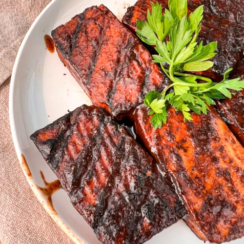 grilled tofu steaks on plate