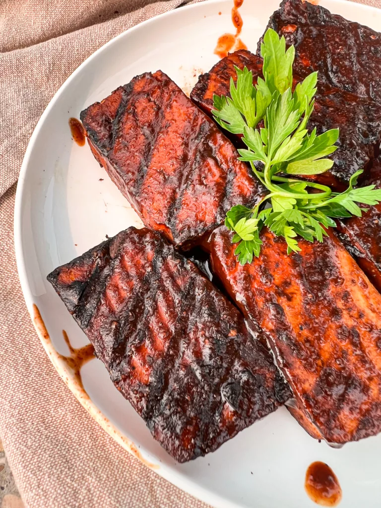 grilled tofu steaks on plate