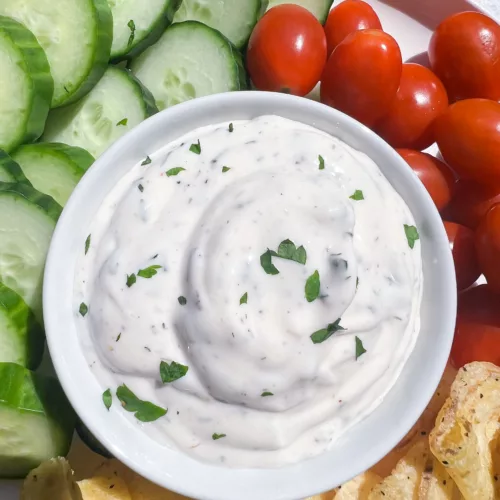 thick creamy vegan ranch dip close up