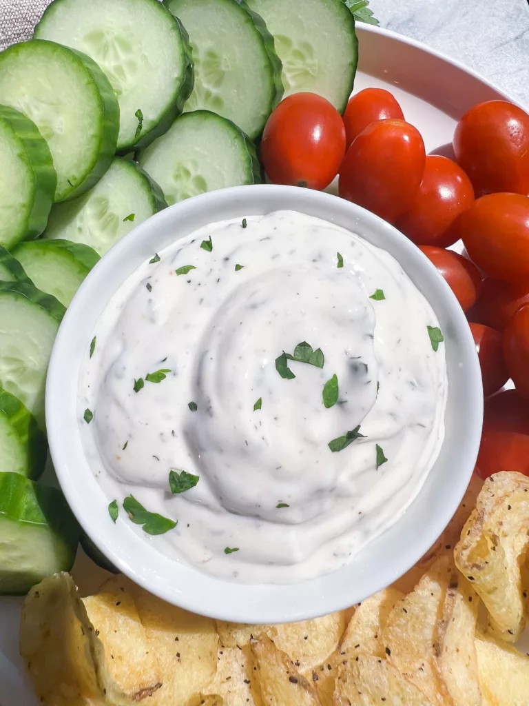 thick creamy vegan ranch dip close up