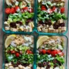 high protein vegan meal prep in 4 glass containers