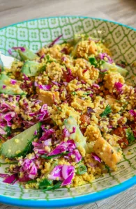 Healthy Tofu Bowl With Couscous and Maple Tahini Dressing