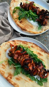 grilled oyster mushrooms on flatbread