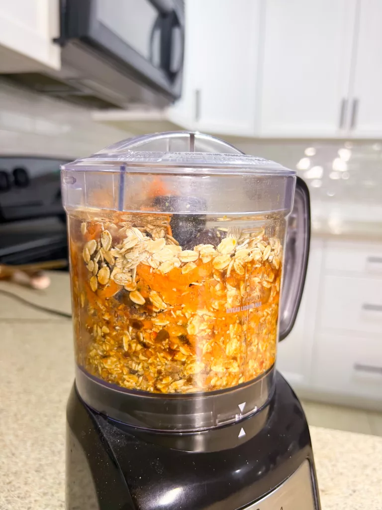 carrot cake energy bite ingredients in food processor