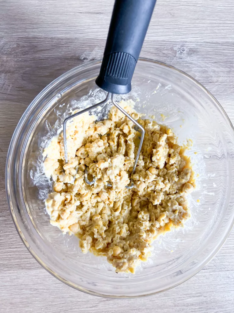 Chickpeas smashed in bowl