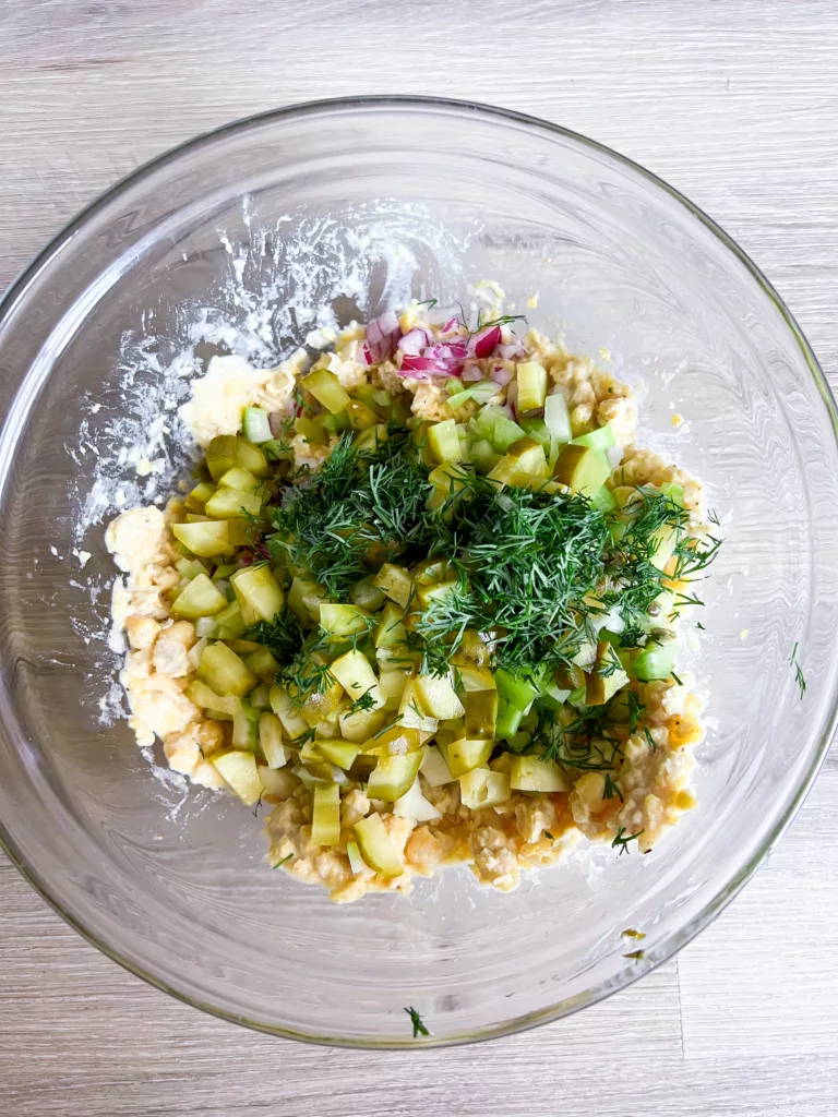 chickpea salad ingredients in bowl