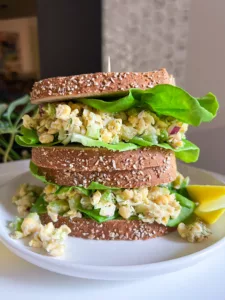 vegan tuna salad sandwich made with chickpeas