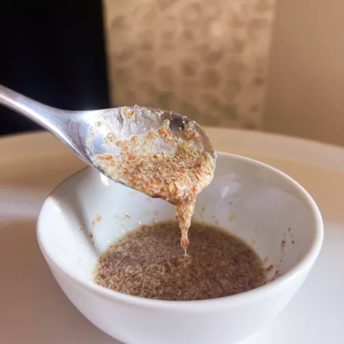 flax egg recipe egg substitute in white bowl with spoon