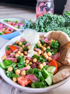 Chickpea Shawarma Kale Salad in bowl