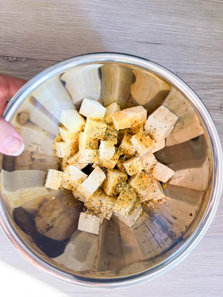 Tofu Bites in Stainless Steel bowl