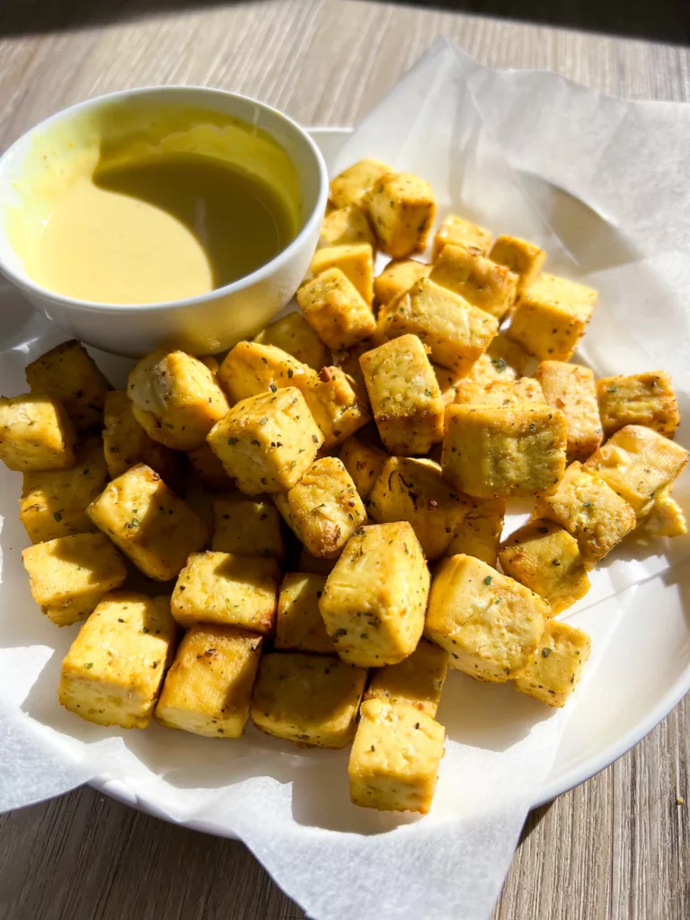 vegan baked tofu bites on plate