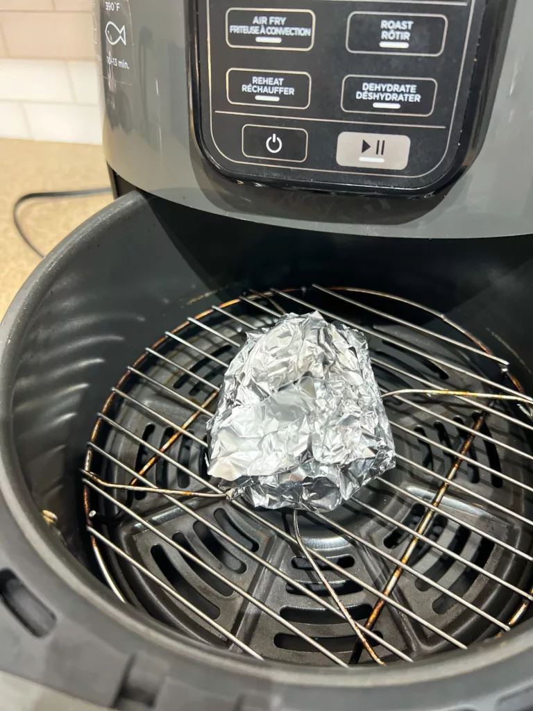 roasted garlic air fryer in tinfoil