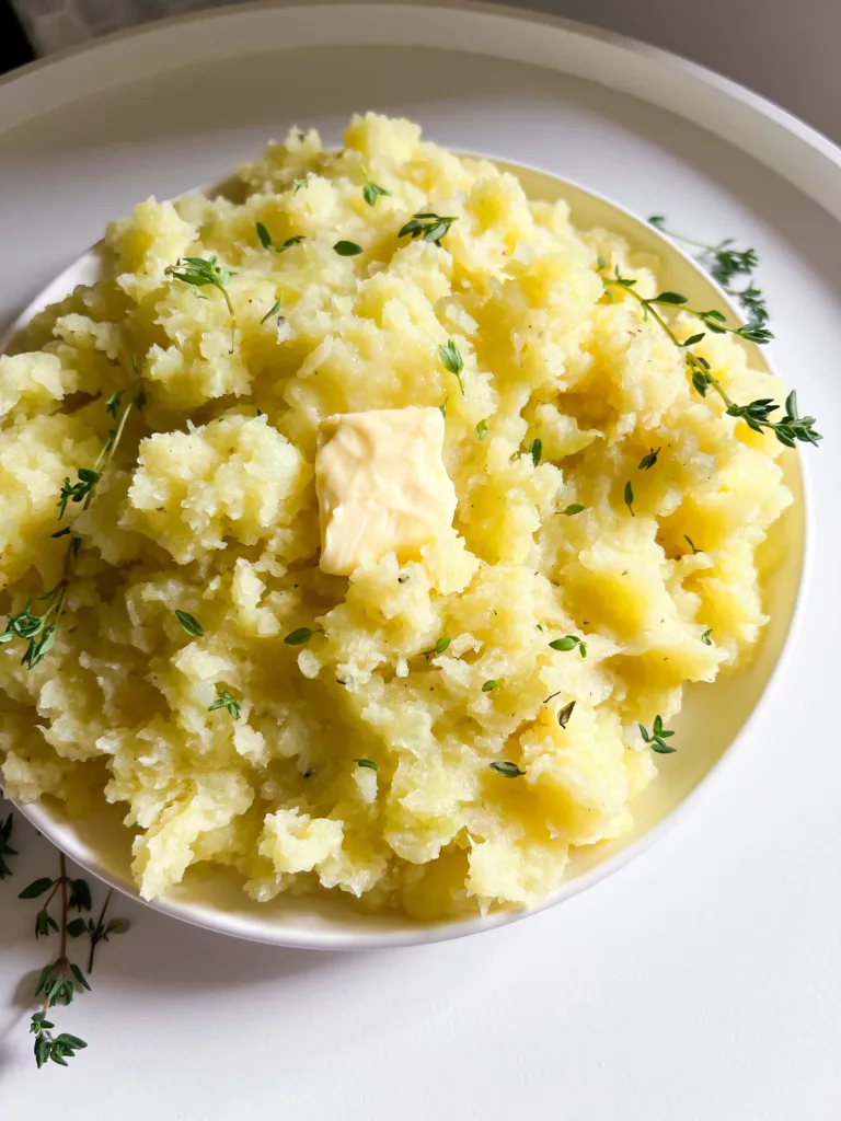 dairy free mashed potatoes on white plate