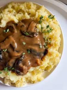 plant based mushroom gravy on mashed potatoes