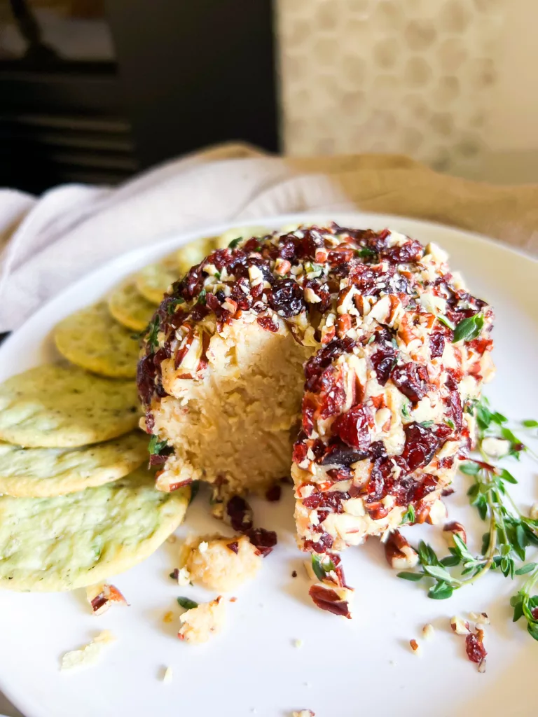 vegan cheese ball with cranberries