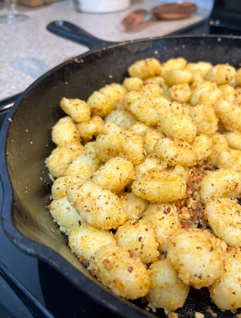 crispy gnocchi in cast iron pan