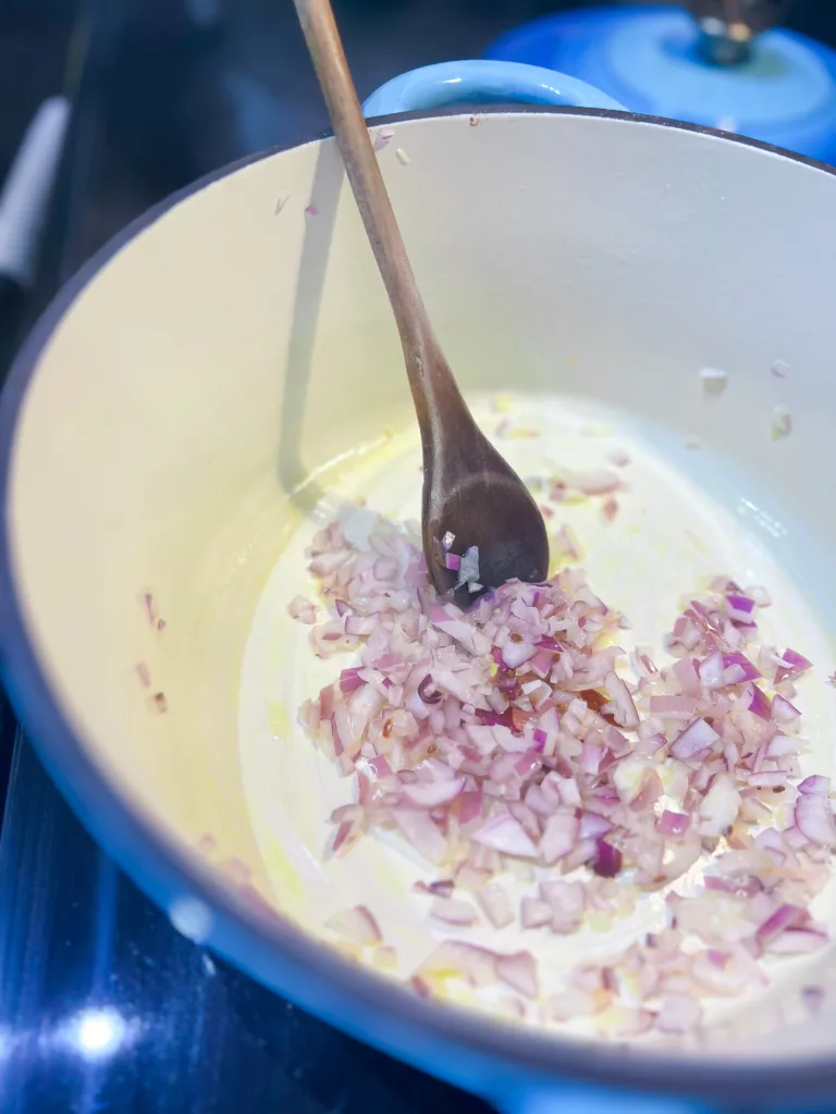 orzo ingredients onion cooking in dutch oven