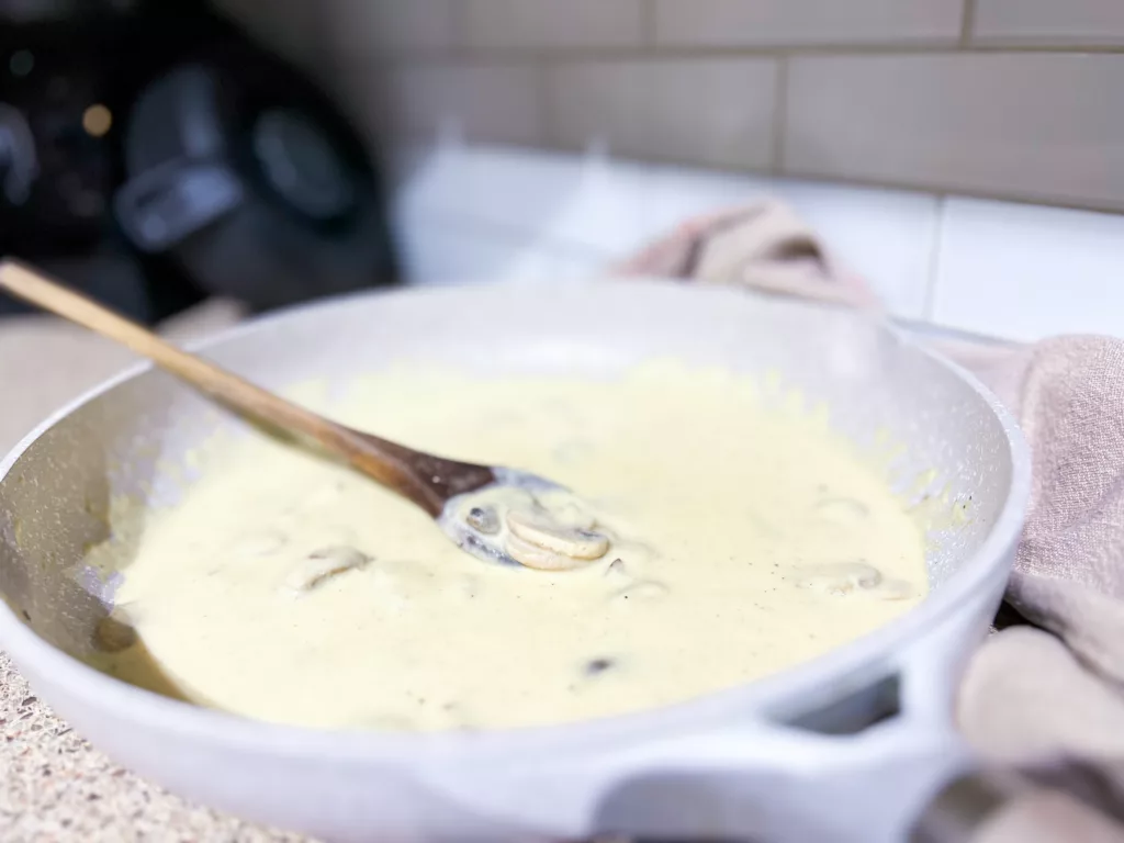 Vegan Mushroom Alfredo Sauce recipe in frying pan