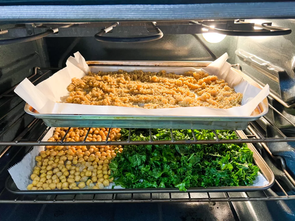 Kale and Quinoa and chickpeas in oven