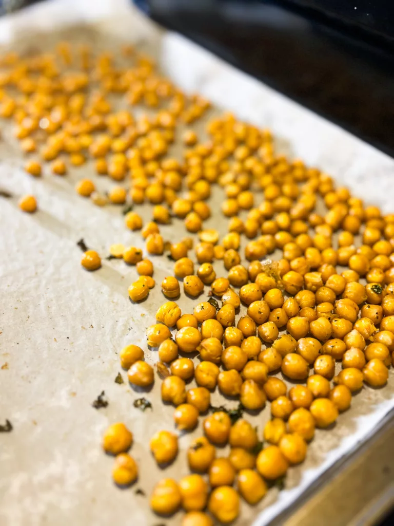 toasted chickpeas on baking sheet