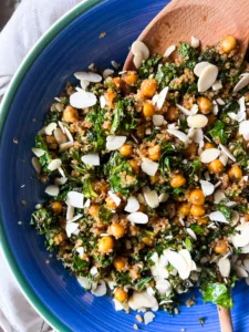 Balsamic Kale and Quinoa with chickpeas in bowl