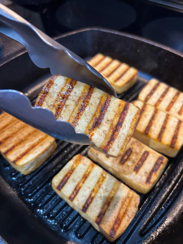 grilled balsamic tofu on cast iron