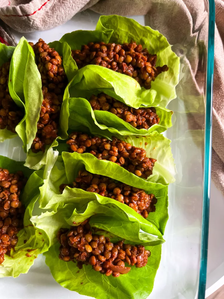 Meal Prep Lentil Lettuce Wraps in Glass