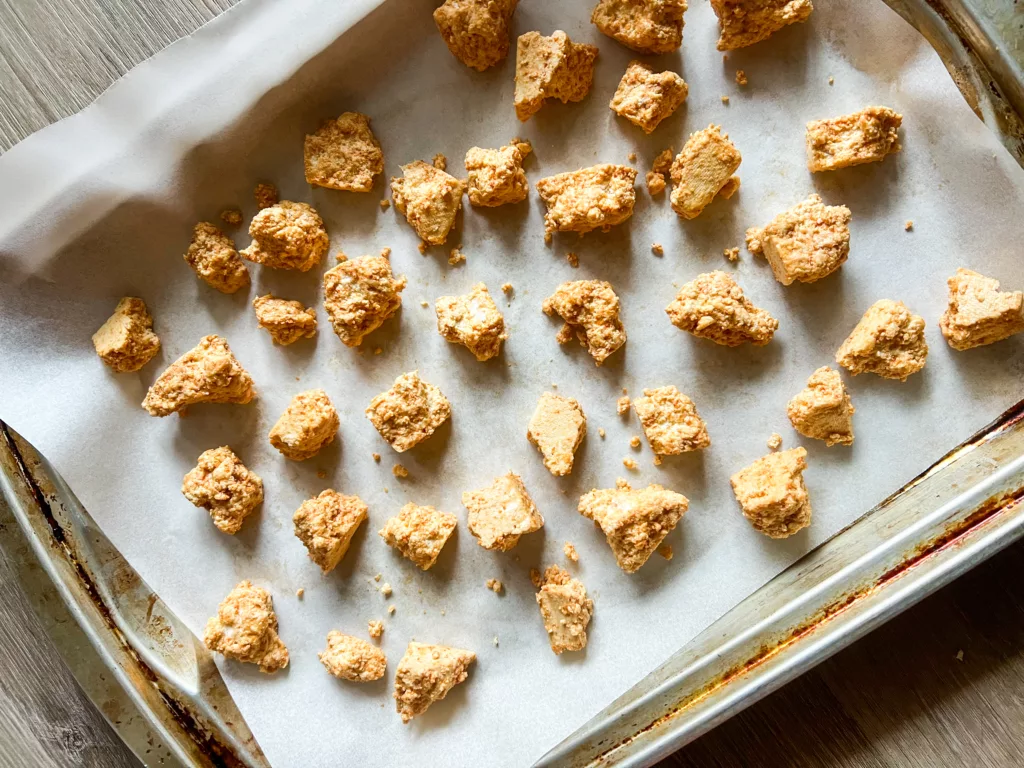 tofu bites on baking sheet