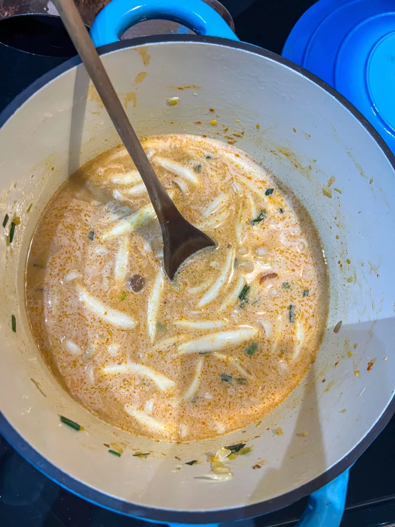 vegan soup broth in dutch oven