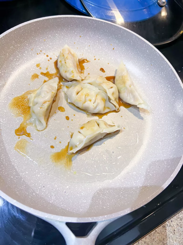 Gyoza in frying pan