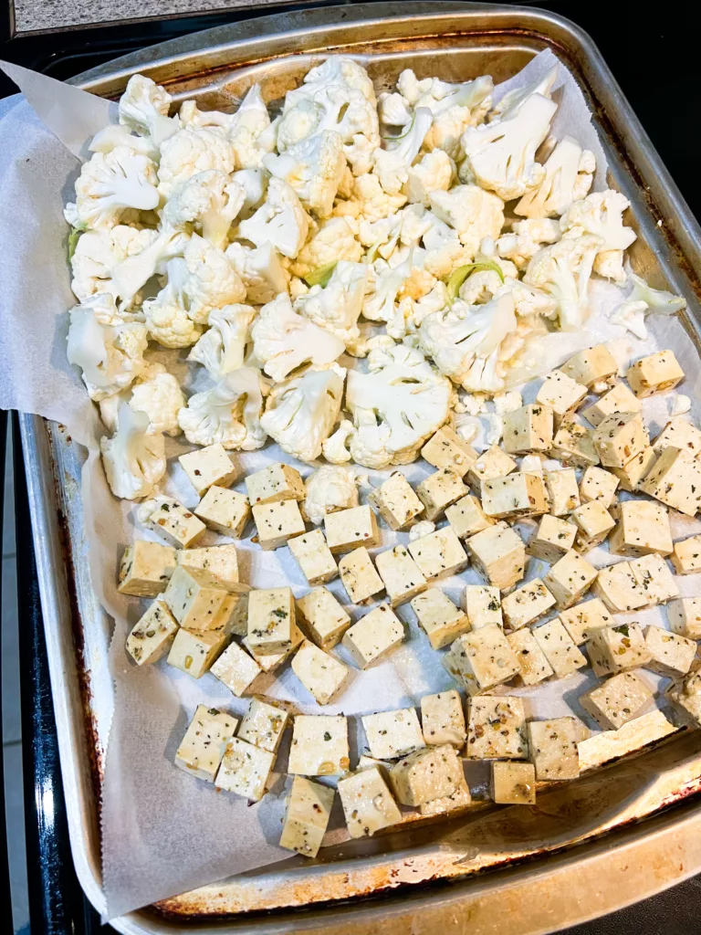 tofu and cauliflower sheet pan dinner