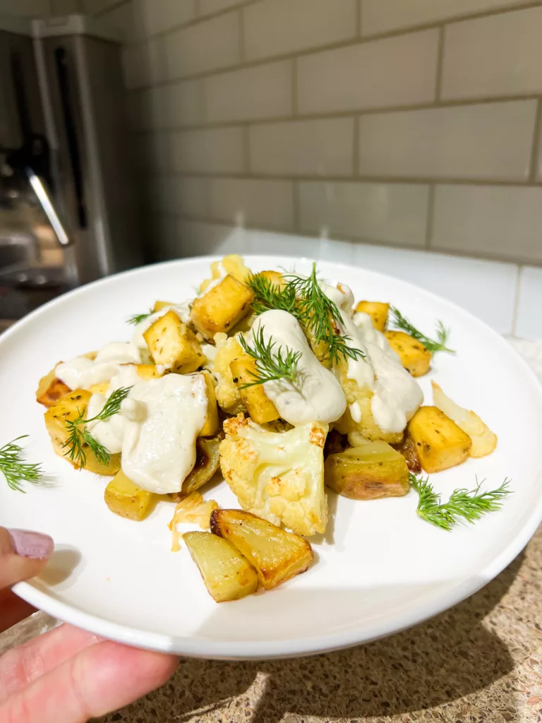 Tofu Sheet Pan Dinner With Cauliflower and Potatoes recipe