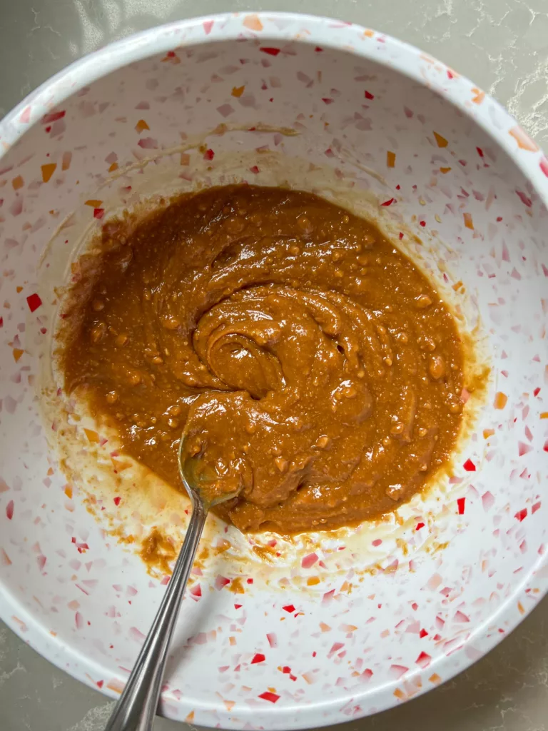 peanut butter mixture in mixing bowl