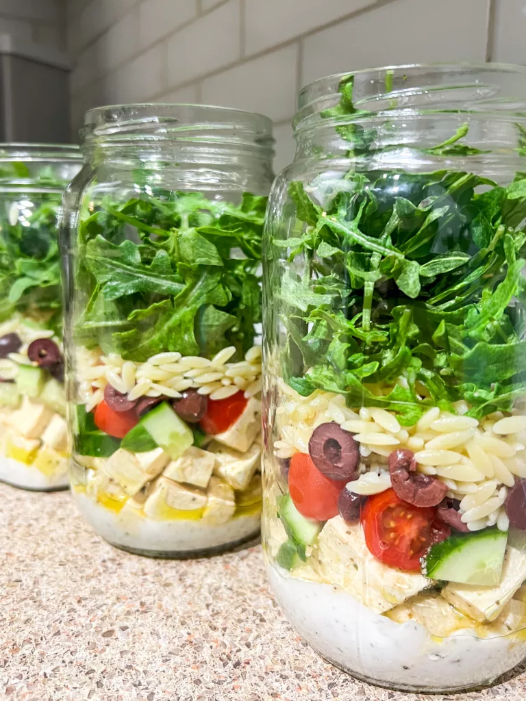 Greek Salad With Orzo Mason Jar Meal Prep