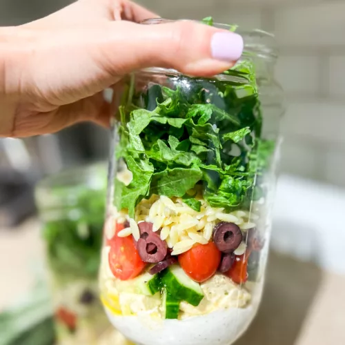 Vegan Greek Salad With Orzo Mason Jar Meal Prep recipe