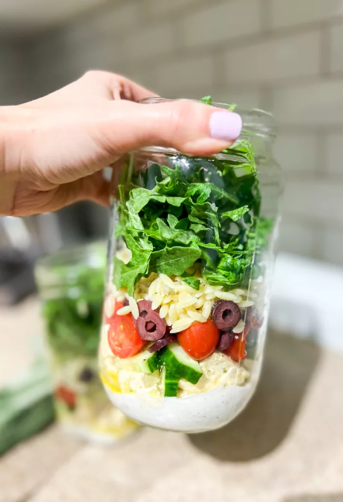 Vegan Greek Salad With Orzo Mason Jar Meal Prep recipe