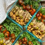 Mediterranean Salad Meal Prep Balsamic Cherry Tomatoes Basil With Tempeh