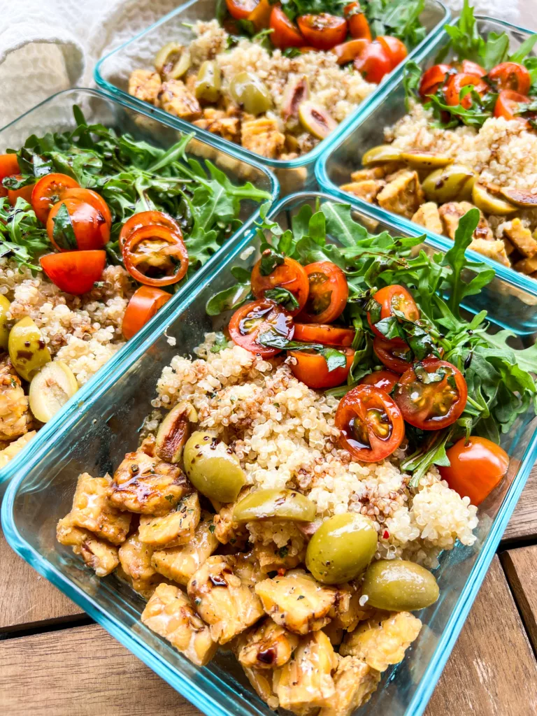 Balsamic Cherry tomatoes basil with tempeh meal prep