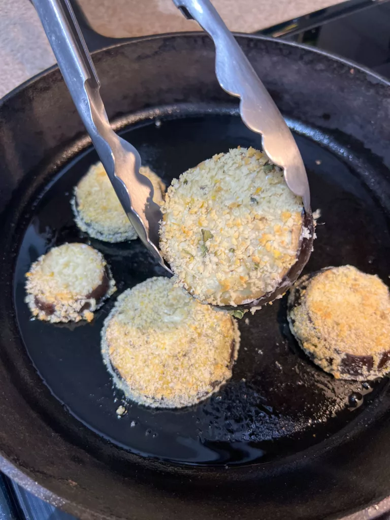 eggplant parm egg plant in frying pan
