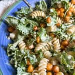 close up of Kale Pasta Caesar Salad