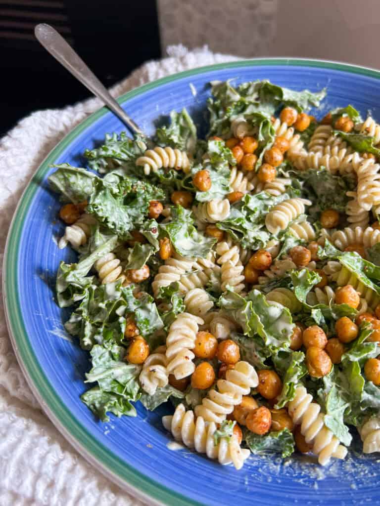 vegan Kale Pasta Caesar Salad recipe