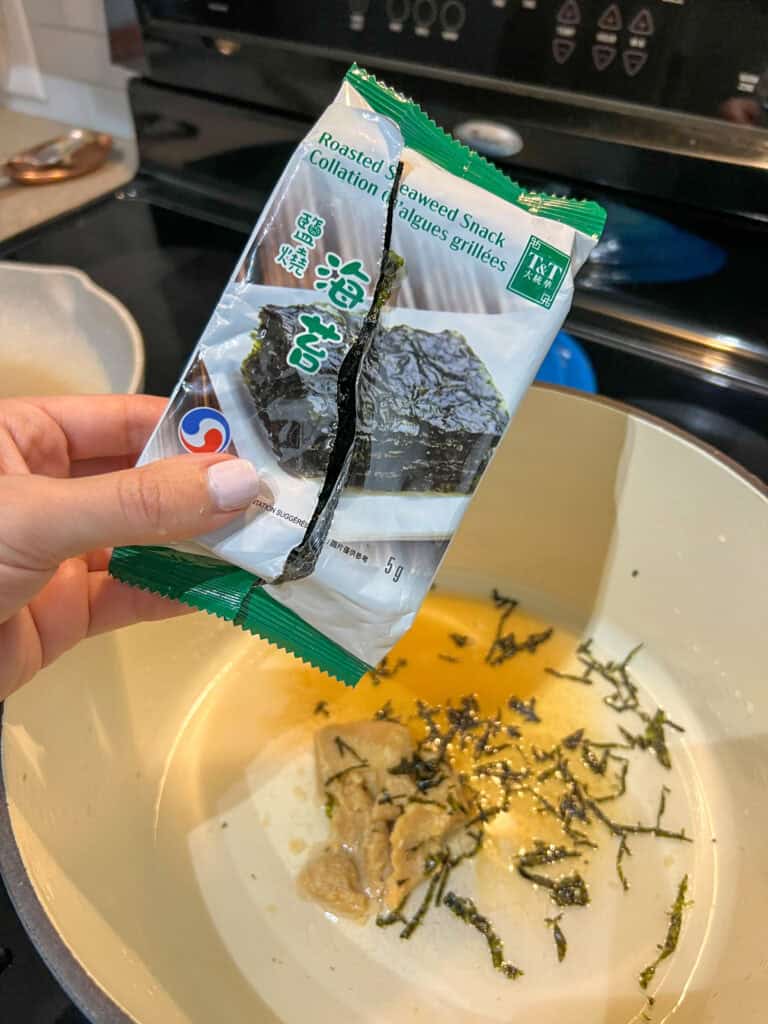 seaweed added to miso instant noodle soup