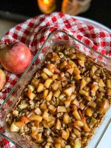 Apple Cinnamon Oatmeal Bake Recipe Topped With Stewed Apples
